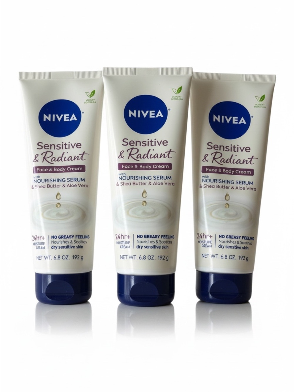 NIVEA Sensitive & Radiant Face & Body Cream 6.8 Oz Shea Butter & Aloe Lot of 3